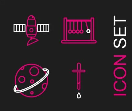 Set line Pipette, Planet, Pendulum and Satellite icon. Vector 스톡 일러스트