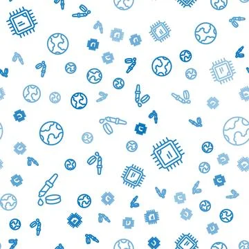Set line Pipette, Processor CPU and Earth globe on seamless pattern. Vector Illustrazione stock
