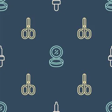 Set line Pipette, Scissors and Makeup powder with mirror on seamless pattern Stock Illustration