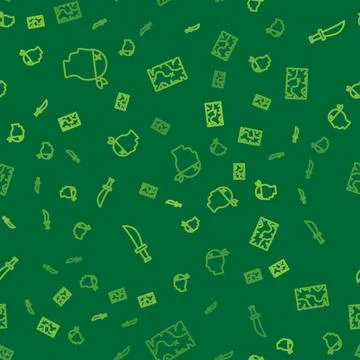 Set line Pirate captain, sword and treasure map on seamless pattern. Vector Stock Illustration