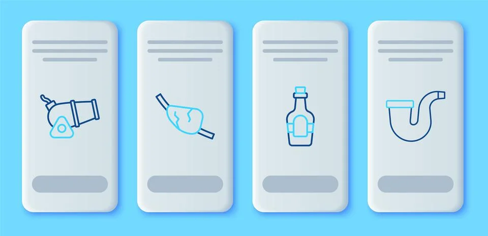 Set line Pirate eye patch, Alcohol drink Rum, Cannon and Smoking pipe icon. V Stock Illustration