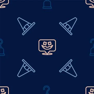 Set line Pirate hook, Witch hat and Happy Halloween holiday on seamless pattern Illustrazione stock