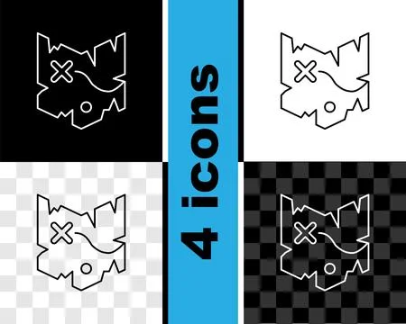 Set line Pirate treasure map icon isolated on black and white, transparent .. Stockillustratie