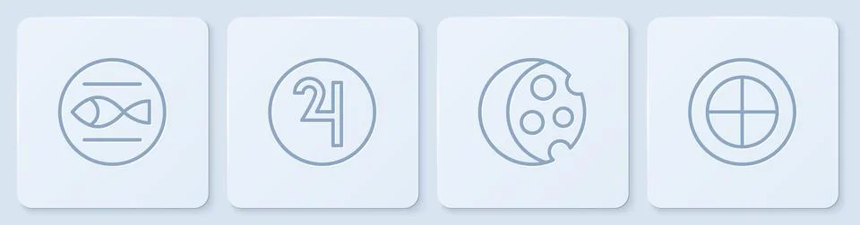 Set line Pisces zodiac, Eclipse of the sun, Symbol Jupiter and Earth globe Ilustração Stock