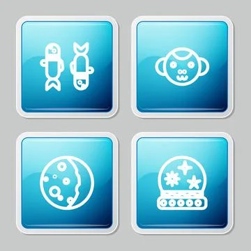 Set line Pisces zodiac, Monkey, Eclipse of the sun and Magic ball icon. Vector イラスト素材