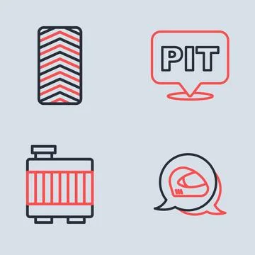 Set line Pit stop, Car radiator cooling system, Racing helmet and tire whee.. Stock Illustration