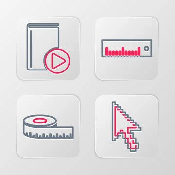 Set line Pixel arrow cursor, Tape measure, Ruler and Audio book icon. Vector Illustrazione stock