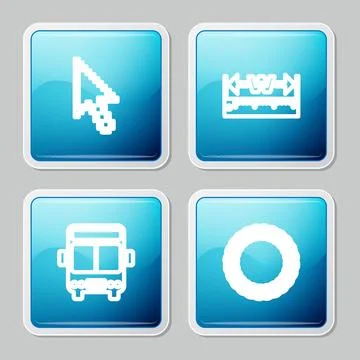 Set line Pixel arrow cursor, Measuring height and length, Bus and Laurel wreath Stock Illustration