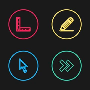 Set line Pixel arrow cursor, Arrow, Pencil and line and Folding ruler icon. V Stock-Illustration