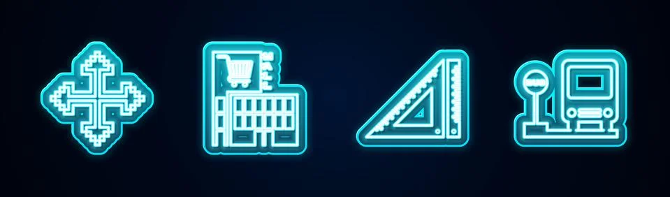 Set line Pixel arrows in four directions, Mall or supermarket building Ilustración de archivo