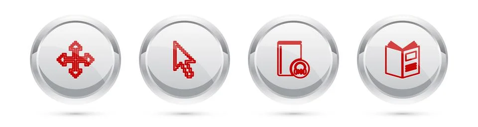 Set line Pixel arrows in four directions, cursor, Audio book and Open. Silver 스톡 일러스트