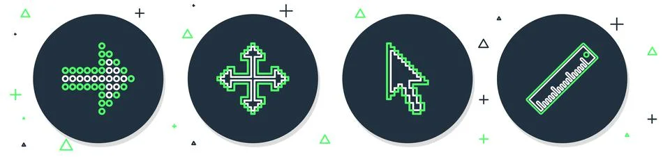 Set line Pixel arrows in four directions, cursor, Dots and Ruler icon. Vector 스톡 일러스트