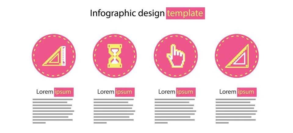 Set line Pixel hand cursor, Triangular ruler, Hourglass pixel and icon. Vector Stock Illustration