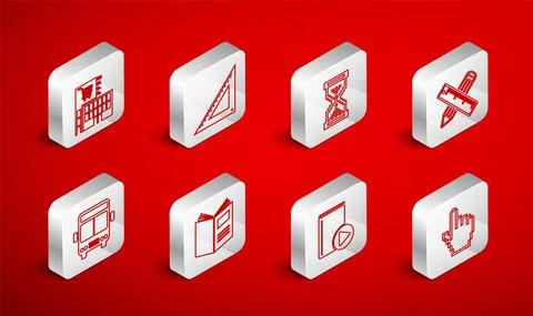 Set line Pixel hand cursor, Triangular ruler, Hourglass pixel, Crossed pencil Ilustración de archivo