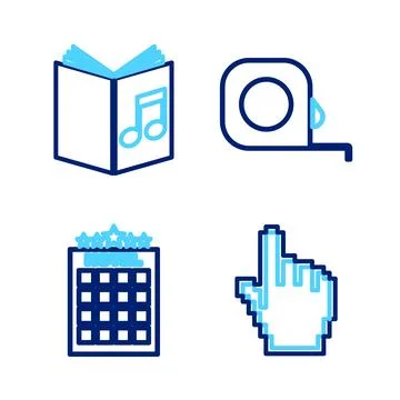 Set line Pixel hand cursor, Hotel building, Roulette construction and Audio.. Stock Illustration