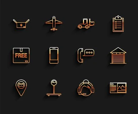 Set line Placeholder on map paper, Support operator in touch, Postcard, Mobile イラスト素材