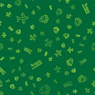 Set line Plane,  and Jet engine turbine on seamless pattern. Vector Stock Illustration