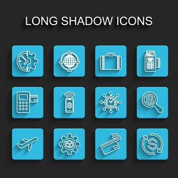 Set line Plane, Product development, Clock and gear, Contactless payment, R.. Stock Illustration