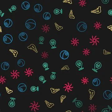 Set line Planet, Alien, Ray gun and Black hole on seamless pattern. Vector Illustrazione stock