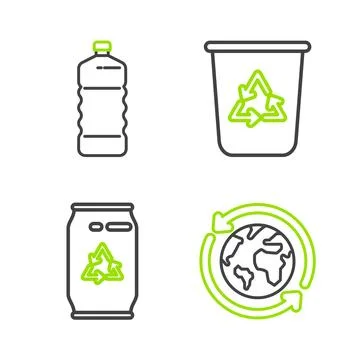 Set line Planet earth and a recycling, Can with recycle symbol can, Recycle.. Stock Illustration