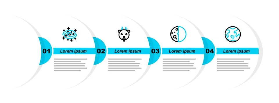 Set line Planet Earth, Eclipse of the sun, Aries zodiac and Milky way spiral  Ilustração Stock