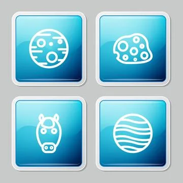 Set line Planet Mars, Asteroid, Horse zodiac and Jupiter icon. Vector Stock Illustration