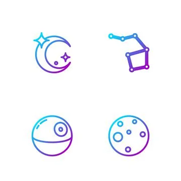 Set line Planet Mars, Death star, Moon and stars and Great Bear constellation Ilustração Stock