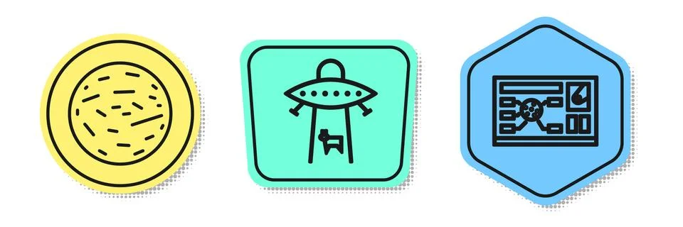 Set line Planet Mars, Planet and Futuristic hud interface. Colored shapes Illustrazione stock