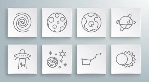 Set line Planet, Moon, Space and planet, Great Bear constellation, Eclipse of Ilustração Stock