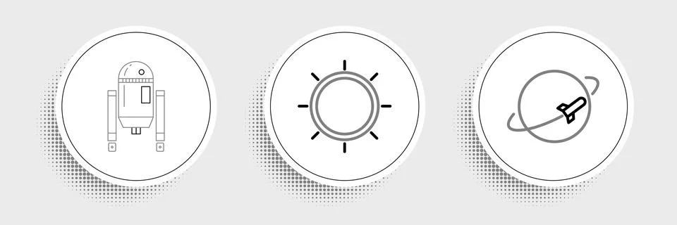 Set line Planet, Robot and Sun icon. Vector Stock Illustration