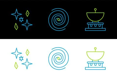 Set line Planet Saturn,  and Black hole icon. Vector Stock Illustration