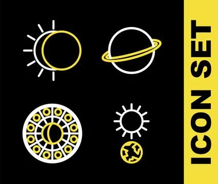 Set line Planet Saturn, Solstice, Astrology horoscope circle and Eclipse of.. Ilustração Stock