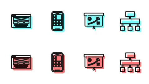 Set line Planning strategy concept, UI or UX design, Mobile Apps and Site map Stock Illustration