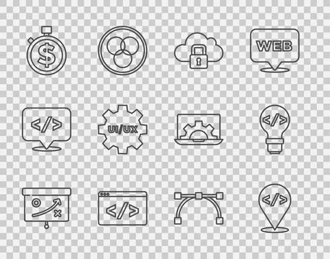 Set line Planning strategy concept, Front end development, Cloud computing lock イラスト素材