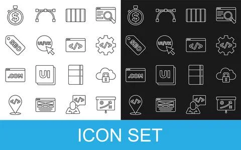 Set line Planning strategy concept, Cloud computing lock, Front end development Stock Illustration