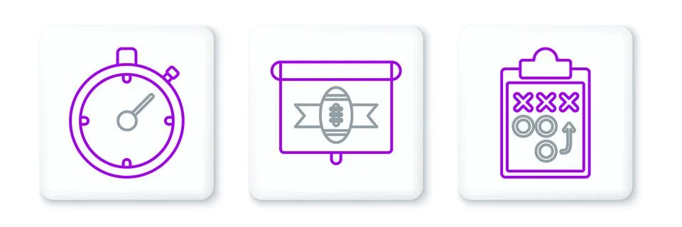 Set line Planning strategy concept, Stopwatch and American football tv program Illustrazione stock