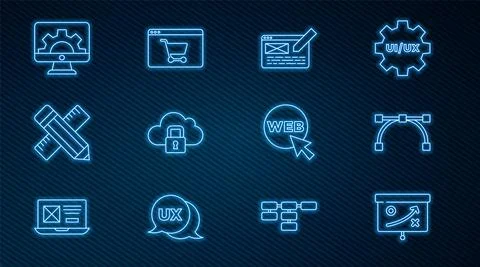 Set line Planning strategy concept, Bezier curve, UI or UX design, Cloud Illustrazione stock