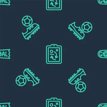Set line Planning strategy concept, Football shoes and Goal soccer football.. Stock Illustration