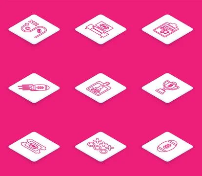 Set line Planning strategy concept, American football tv program and stand,.. 스톡 일러스트