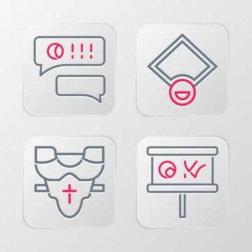 Set line Planning strategy, Player chest protector, Baseball field and Spee.. Stock Illustration