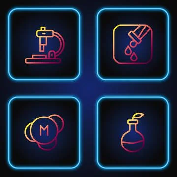 Set line Plant breeding, Molecule, Microscope and Test tube and flask. Gradient Stock Illustration