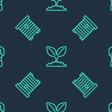 Set line Plant, Hive for bees and Shovel on seamless pattern. Vector イラスト素材