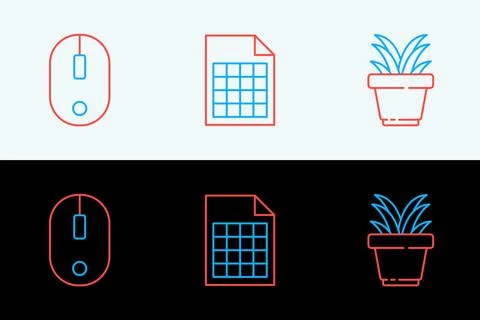Set line Plant in pot, Computer mouse and File document icon. Vector Illustrazione stock