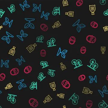 Set line Plant, Tree, Pack full of seeds of plant and Basket on seamless pattern Stock Illustration
