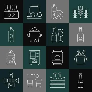 Set line Plastic beer bottle, Beer bottles in ice bucket, Ice, Pack of and and Stock-Illustration