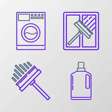 Set line Plastic bottles for liquid dishwashing liquid, Squeegee, scraper, .. Stock Illustration