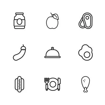 Set line Plate, fork and knife, Scrambled egg, Chicken leg, Covered with tr.. イラスト素材