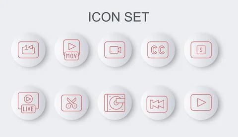 Set line Play button, Live stream, video, Rewind, Repeat track music player.. Stock Illustration