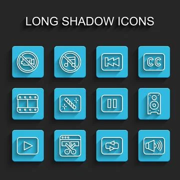 Set line Play button, Video recorder or editor, Prohibition no video recording Stock Illustration