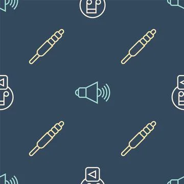 Set line Play in square, Audio jack and Speaker volume on seamless pattern Stock Illustration